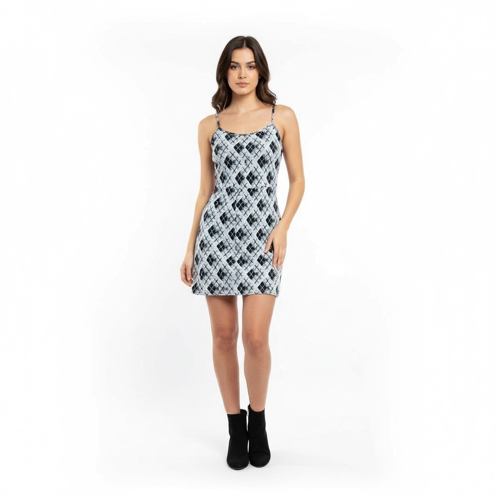 Elegant Gray and Black Patterned Dress